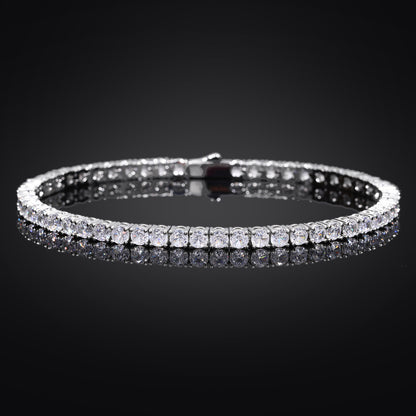 Unisex Iced Out 5mm Tennis Bracelet with Round Cubic Zirconia in White Gold Tone