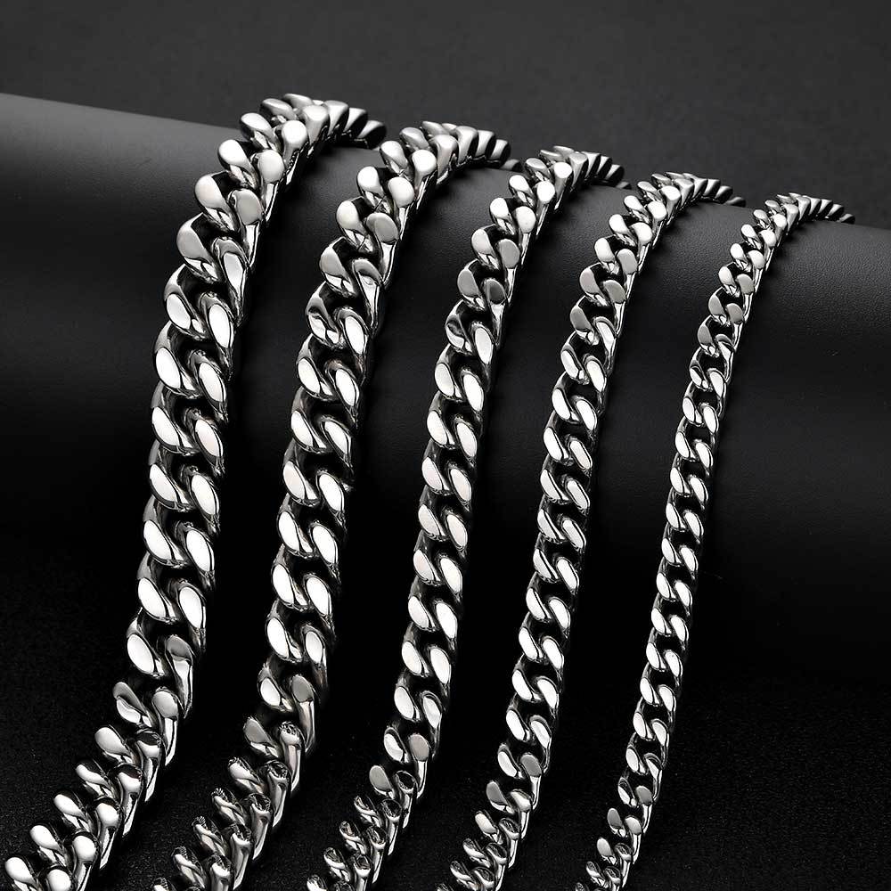 11-15 mm Faceted Polished Cuban Stainless steel Necklace or Bracelet - CHA053 product image