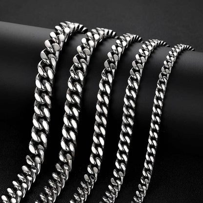 11-15 mm Faceted Polished Cuban Stainless steel Necklace or Bracelet - CHA053