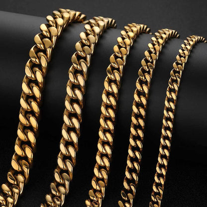 11-15 mm Faceted Polished Cuban Stainless steel Necklace or Bracelet - CHA053