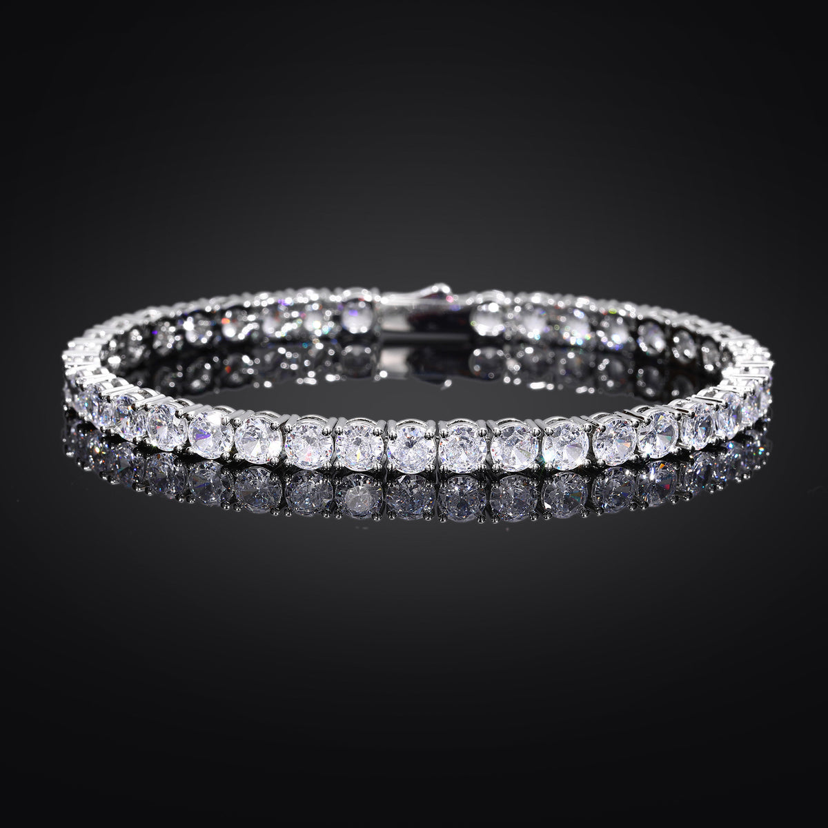 Unisex Tennis Chain Bracelet with Zirconia Stones, Hip Hop Geometric Bangle, Copper Electroplated, 3mm 4mm 5mm Width product image