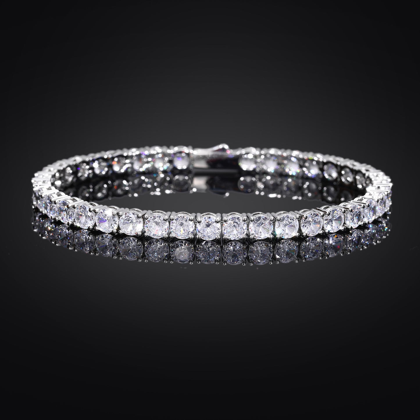 Unisex Tennis Chain Bracelet with Zirconia Stones, Hip Hop Geometric Bangle, Copper Electroplated, 3mm 4mm 5mm Width product image