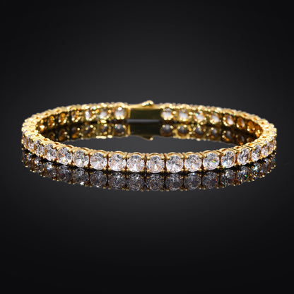 Unisex Tennis Chain Bracelet with Zirconia Stones, Hip Hop Geometric Bangle, Copper Electroplated, 3mm 4mm 5mm Width