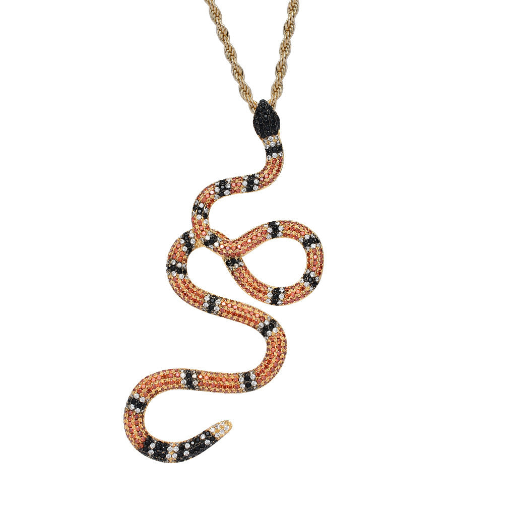 Hip Hop Snake Cubic Zirconia Pendant Necklace for Men and Women
