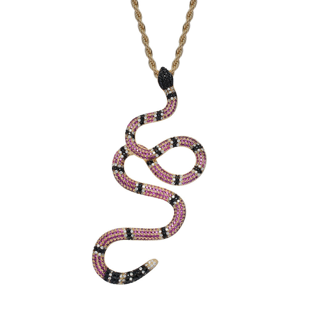 Hip Hop Snake Cubic Zirconia Pendant Necklace for Men and Women