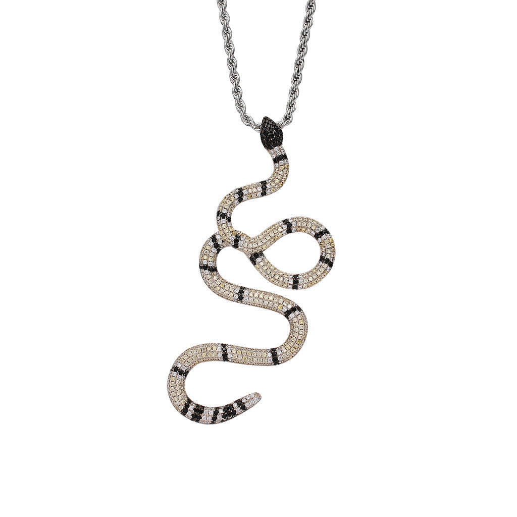 Hip Hop Snake Cubic Zirconia Pendant Necklace for Men and Women