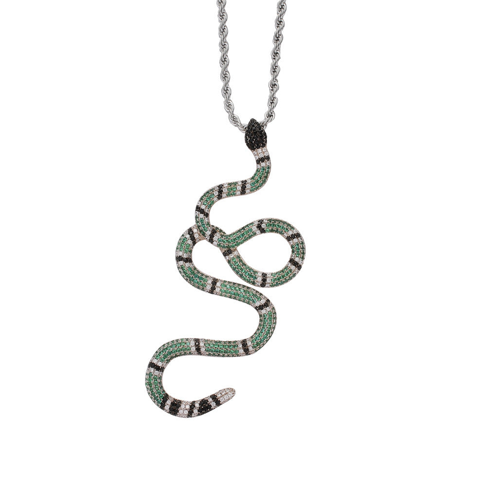 Hip Hop Snake Cubic Zirconia Pendant Necklace for Men and Women
