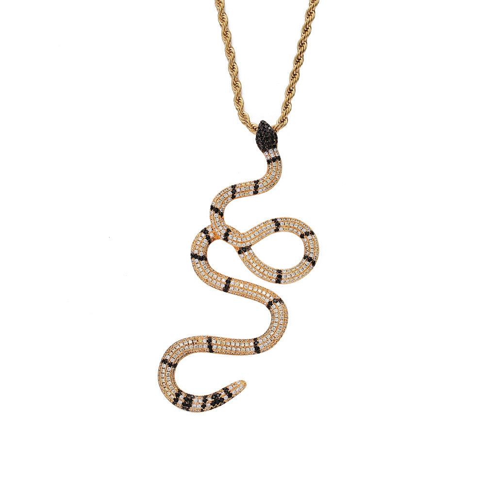 Hip Hop Snake Cubic Zirconia Pendant Necklace for Men and Women