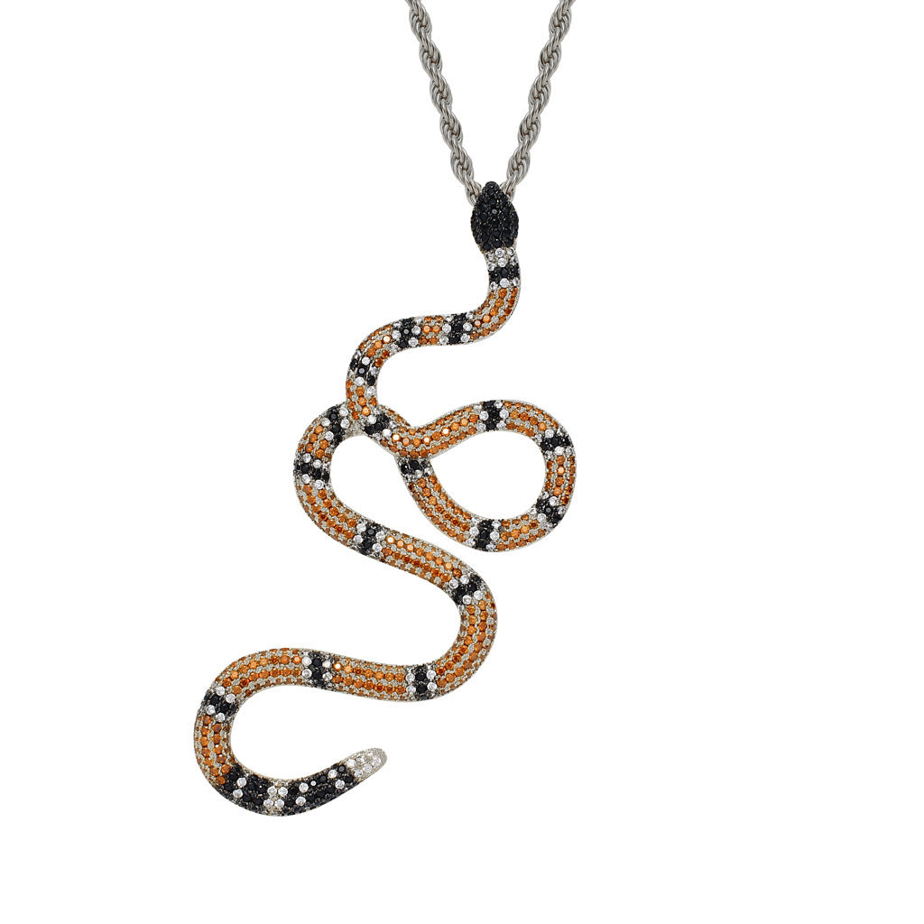 Hip Hop Snake Cubic Zirconia Pendant Necklace for Men and Women