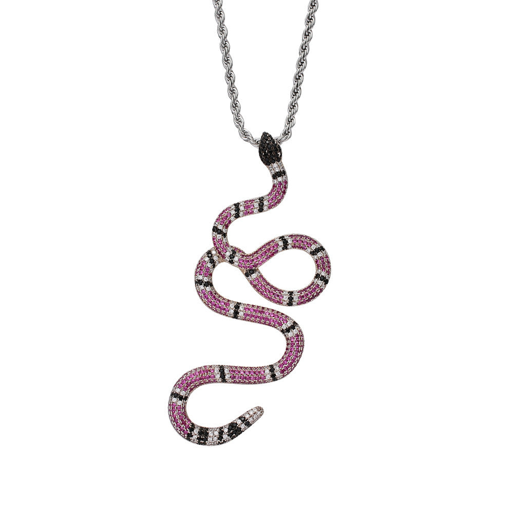 Hip Hop Snake Cubic Zirconia Pendant Necklace for Men and Women