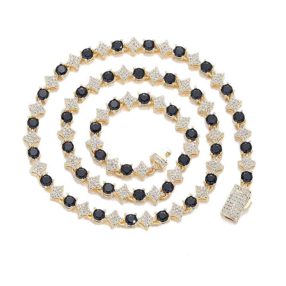 6MM Starburst Cubic Zirconia Cuban Link Chain Necklace, Unisex Hip Hop Jewelry