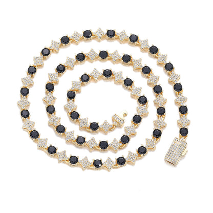 6MM Starburst Cubic Zirconia Cuban Link Chain Necklace, Unisex Hip Hop Jewelry