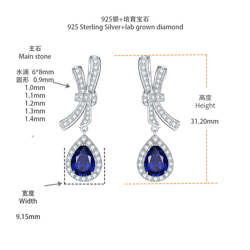 Royal Blue Teardrop Drop Earrings in 925 Silver, Bow Design for Women product image