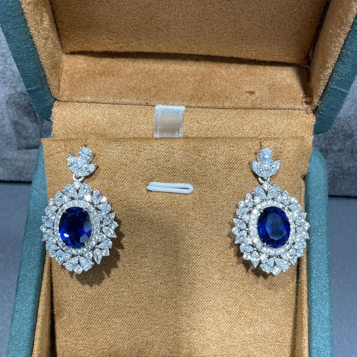 S925 Sterling Silver Lab-Created Blue Sapphire Necklace and Earrings Set, Floral Halo Jewelry for Women product image
