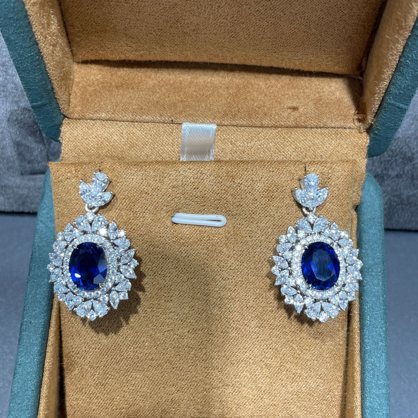 S925 Sterling Silver Lab-Created Blue Sapphire Necklace and Earrings Set, Floral Halo Jewelry for Women product image