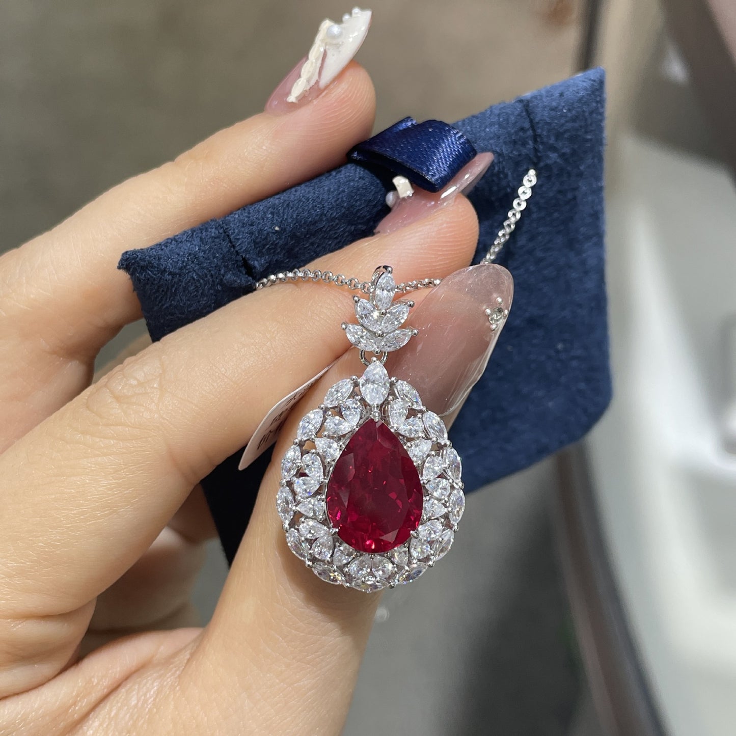 Red Teardrop Crystal Necklace and Earrings Set for Women, Evening Look product image