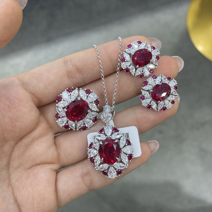 S925 Sterling Silver Ruby Halo Ring for Women, Floral Red Gemstone Ring