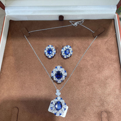 Blue Crystal Necklace and Earrings Set
