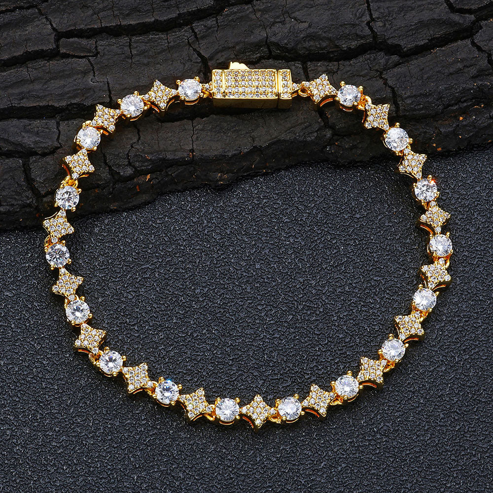 6 mm Star and Round CZ Link Copper Bracelet - CHA304 product image