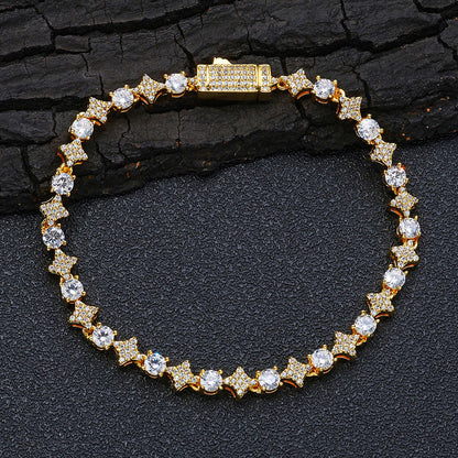 6 mm Star and Round CZ Link Copper Bracelet - CHA304