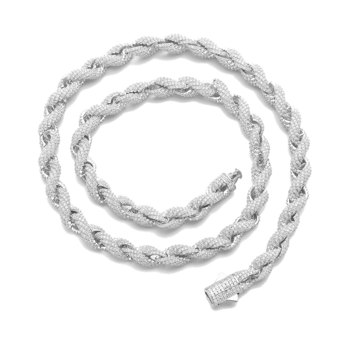 Unisex 925 Silver Moissanite Twisted Rope Chain Necklace & Bracelet
