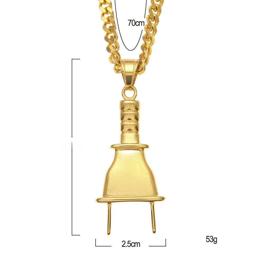 （不锈钢）金色光面插头+70cm钢古巴链 product image