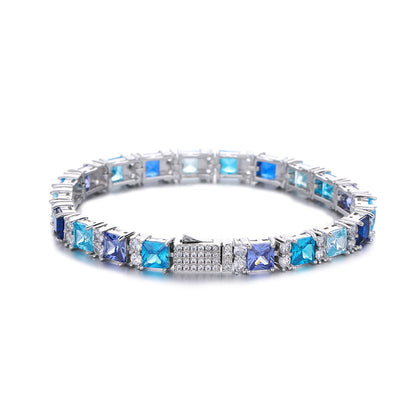Colorful Square Stone Tennis Bracelet, Hip Hop Statement Bracelet, Unisex