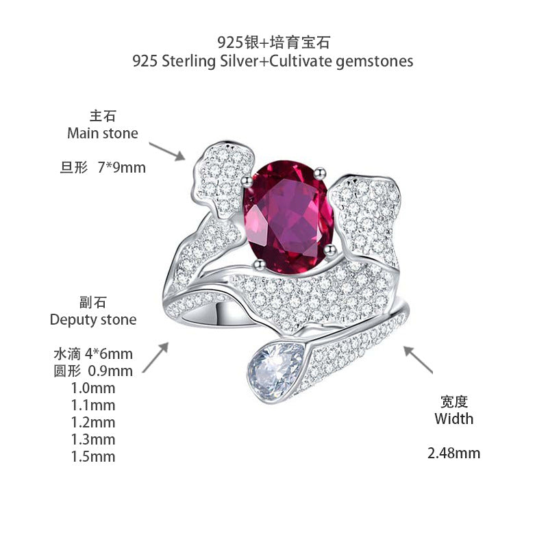 Lab-Created Ruby Ring for Women, Oval Red Stone Wrap Design, 18K Gold-Plated S925 Ring product image