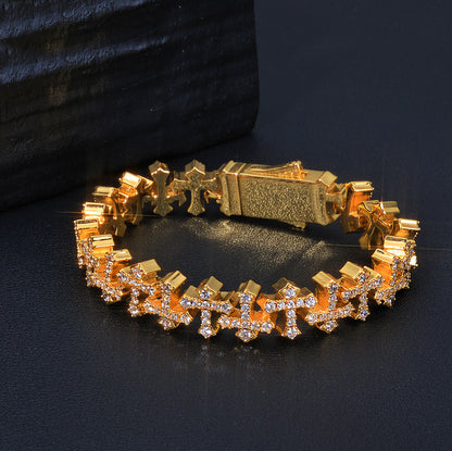 8.5-11 mm Cross CZ Link Copper Bracelet - CHA165