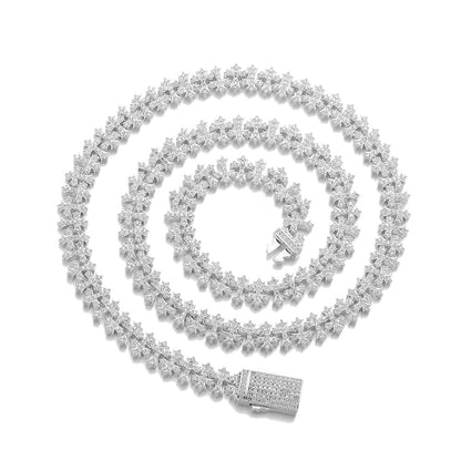 Cross Link Cubic Zirconia Chain Bracelet and Necklace, Unisex Iced-Out Jewelry