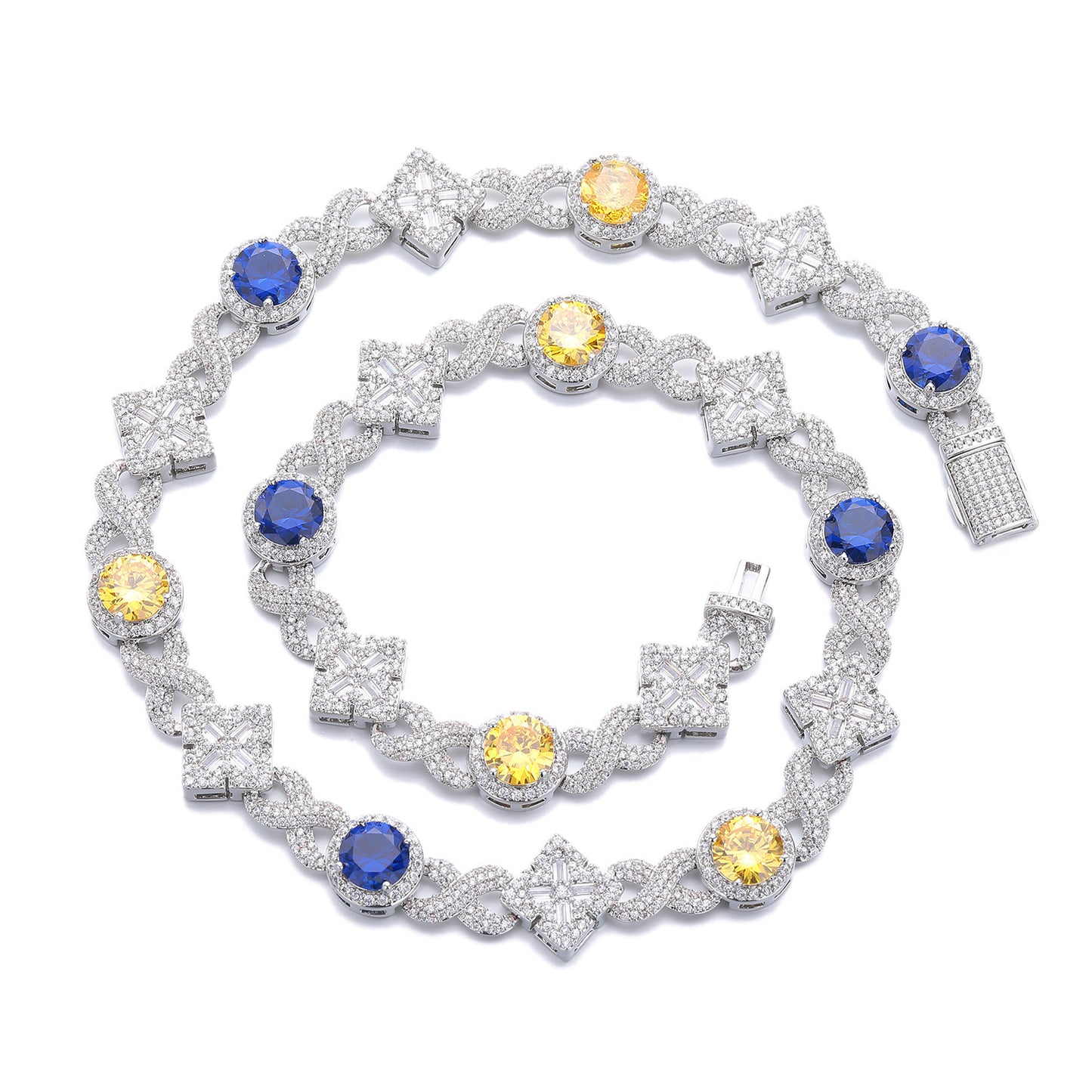 Unisex Geometric Zircon Square Pendant Link Chain Necklace Bracelet