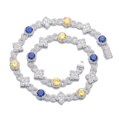 Unisex Geometric Cubic Zirconia Square Pendant Link Chain Necklace Bracelet