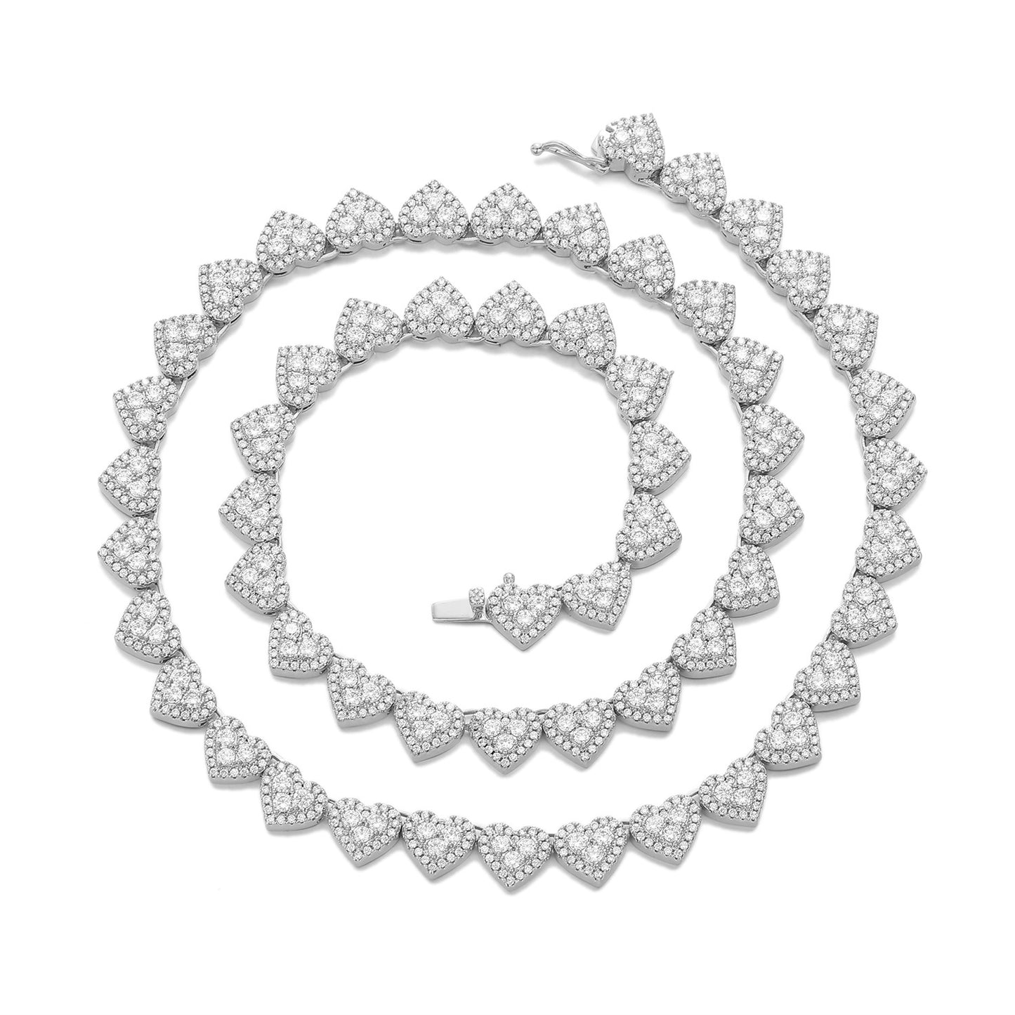 Heart Tennis Chain Necklace/Bracelet, Zircon Heart Pendant, 8mm Unisex