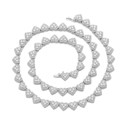 Heart Tennis Chain Necklace/Bracelet, Cubic Zirconia Heart Pendant, 8mm Unisex