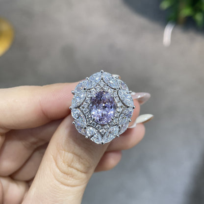 Purple Oval Halo Ring, 3 Carat Look, Promise Ring for Women