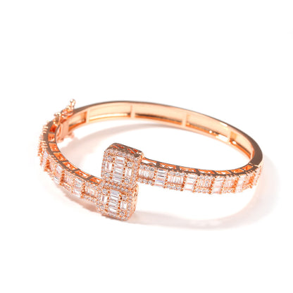 Rose gold tone 8 inch ring-top cubic zirconia cuff bracelet