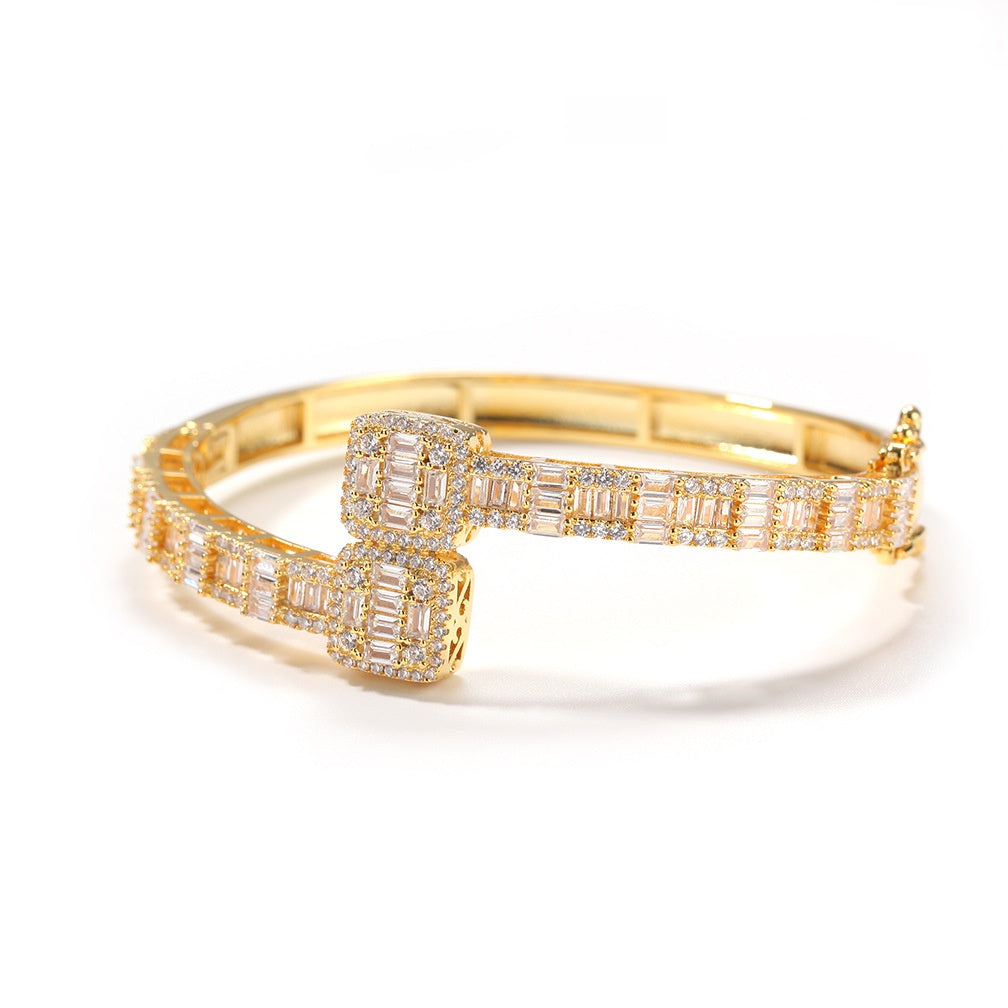 Gold tone 8 inch ring-top cubic zirconia cuff bracelet product image
