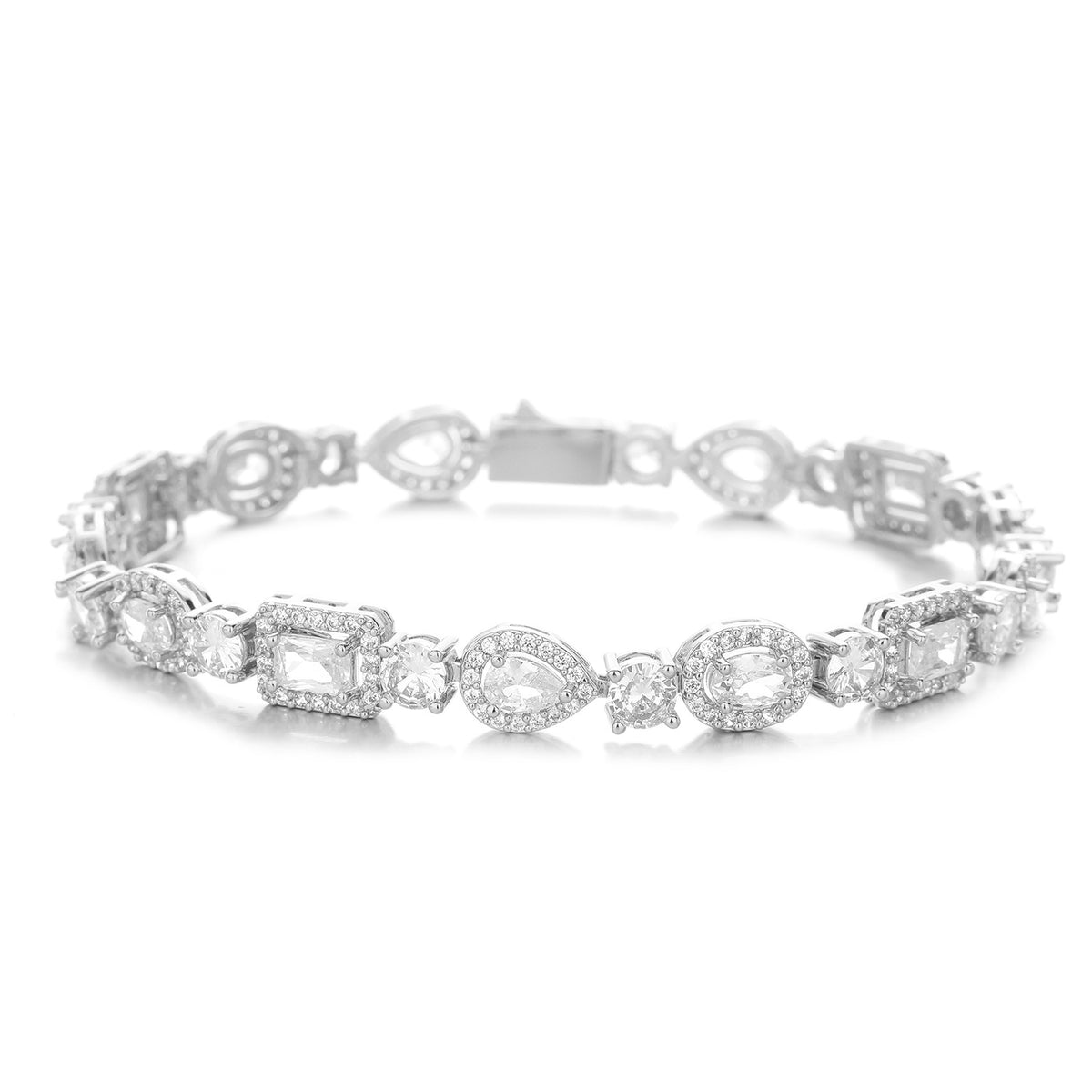 Geometric Cubic Zirconia Tennis Bracelet, Korean Style Link Bangle for Men Women, 8mm Width, 6-9 Inch Sizes product image