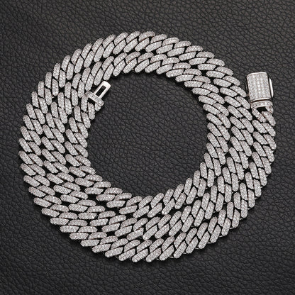 Iced Out Cuban Link Chain Necklace or Bracelet with Cubic Zirconia, Unisex Hip Hop Statement Jewelry