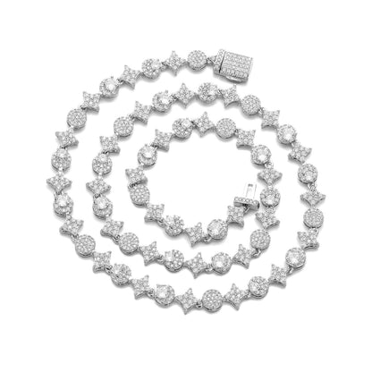 Iced Out Four-Point Star Tennis Chain Necklace and Bracelet, 9MM CZ Geometric Jewelry