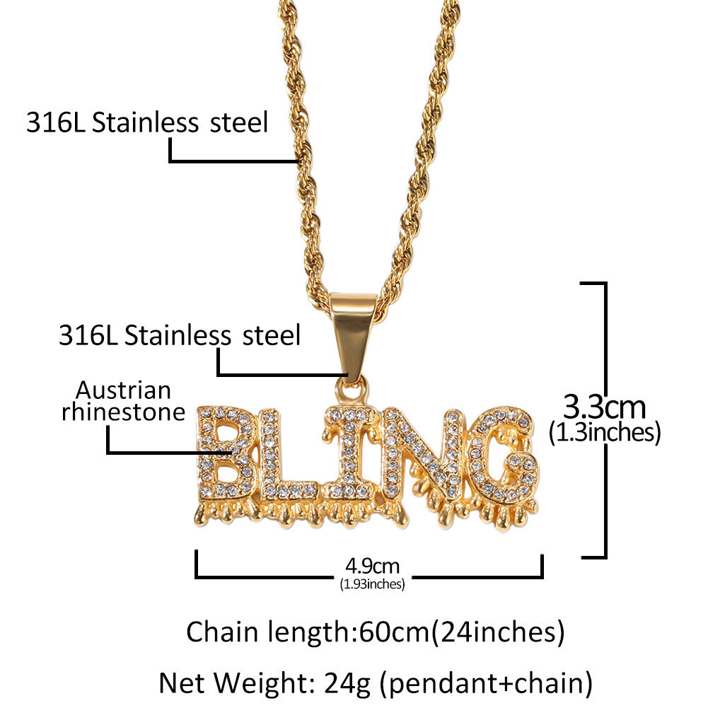 不锈钢字母BLING+24inch麻花链