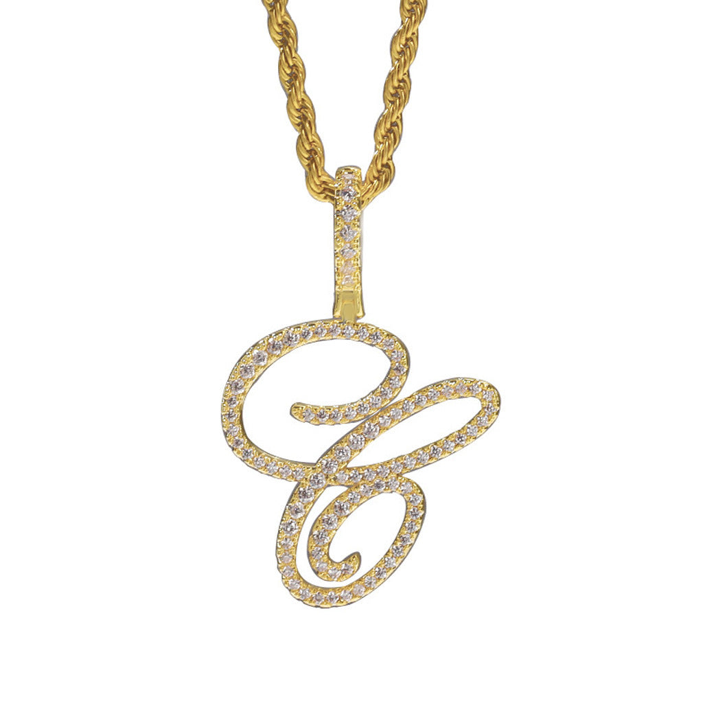 Hip Hop Letter Cubic Zirconia Pendant Necklace for Men and Women