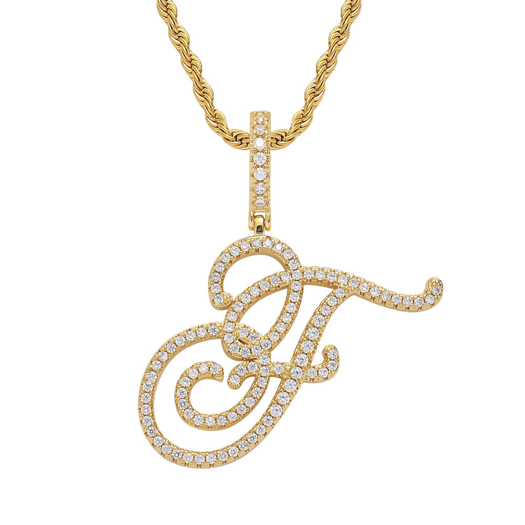 Hip Hop Letter Cubic Zirconia Pendant Necklace for Men and Women