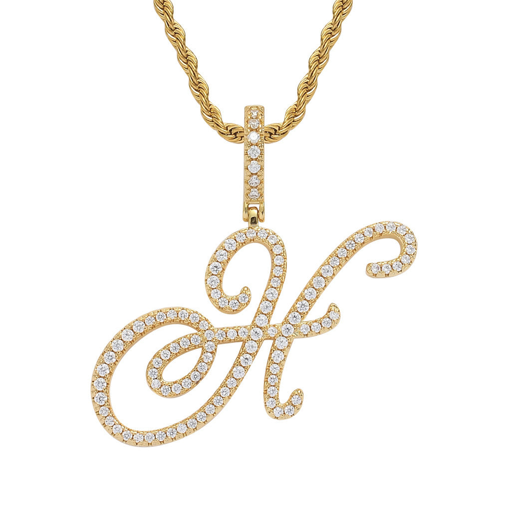 Hip Hop Letter Cubic Zirconia Pendant Necklace for Men and Women