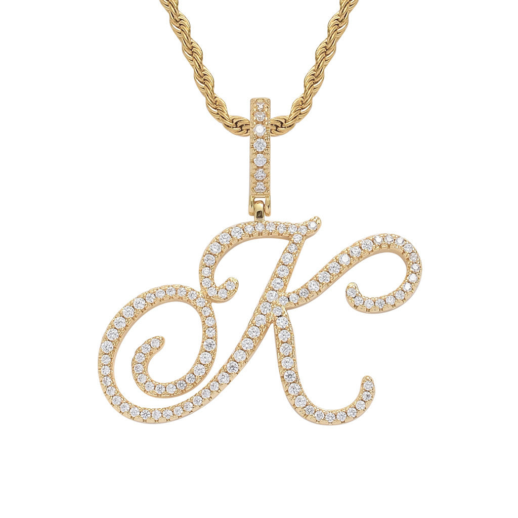 Hip Hop Letter Cubic Zirconia Pendant Necklace for Men and Women