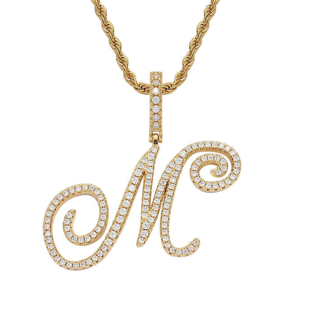 Hip Hop Letter Cubic Zirconia Pendant Necklace for Men and Women