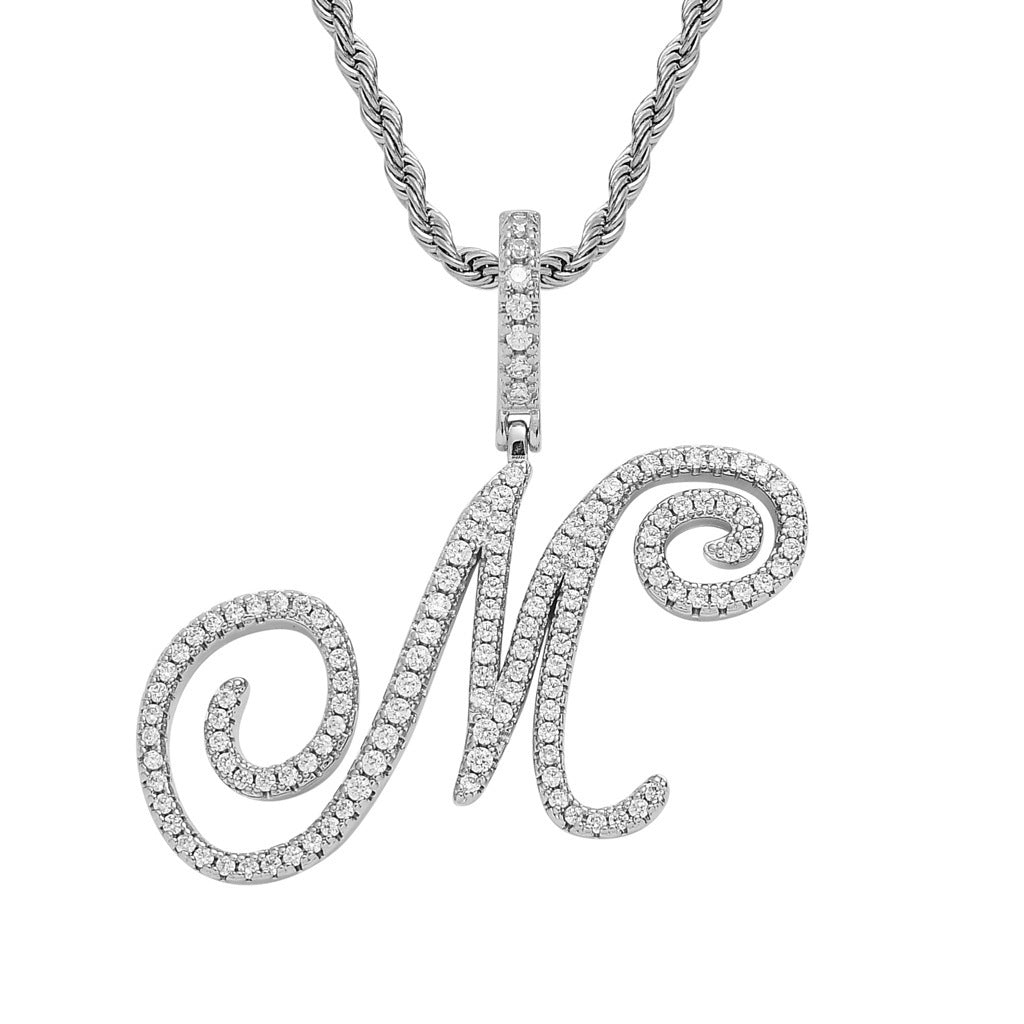 Hip Hop Letter Cubic Zirconia Pendant Necklace for Men and Women