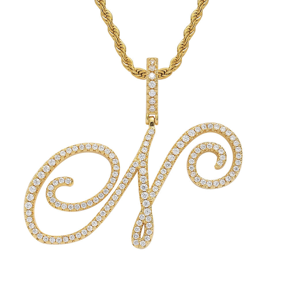 Hip Hop Letter Cubic Zirconia Pendant Necklace for Men and Women
