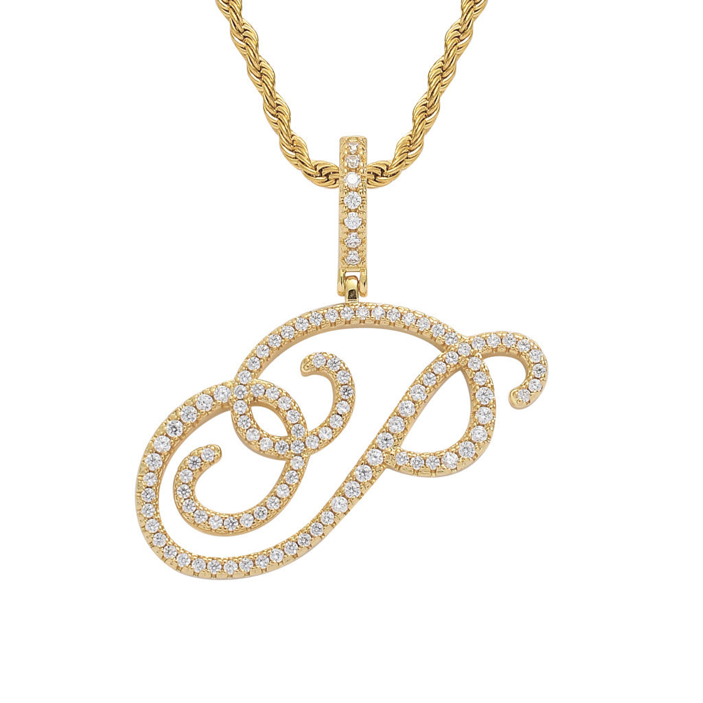 Hip Hop Letter Cubic Zirconia Pendant Necklace for Men and Women
