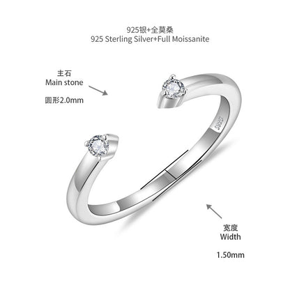 S925 Moissanite Open Ring for Women, Double Stone Promise Ring